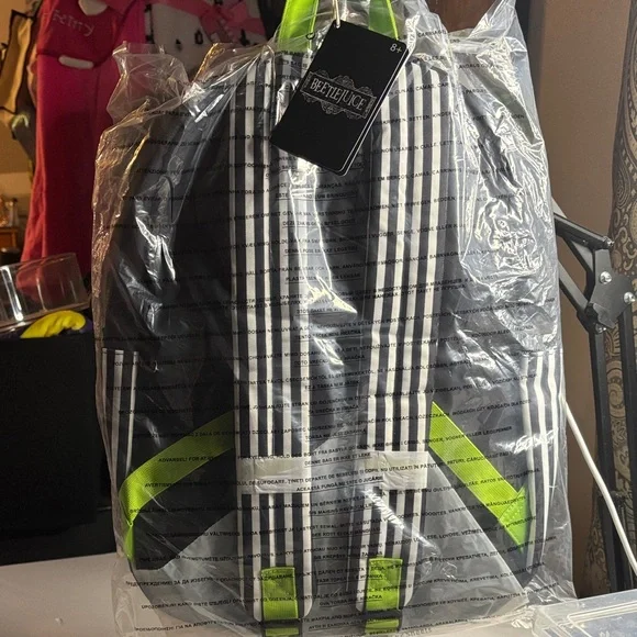 Loungefly Beetlejuice Backpack with Black and White Stripes display picture 3